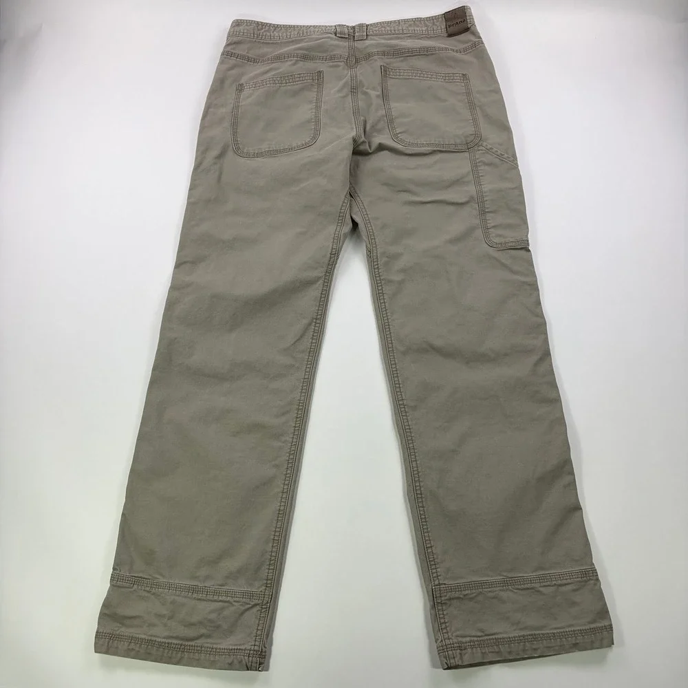 Prana Bronson Pants Mens 34x32 Khaki Tan Organic Cotton Straight Outdoor Hiking